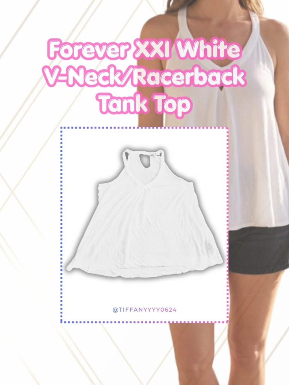 🤍 Forever 21 Cream V-Neck Racerback Tank Top • Size S